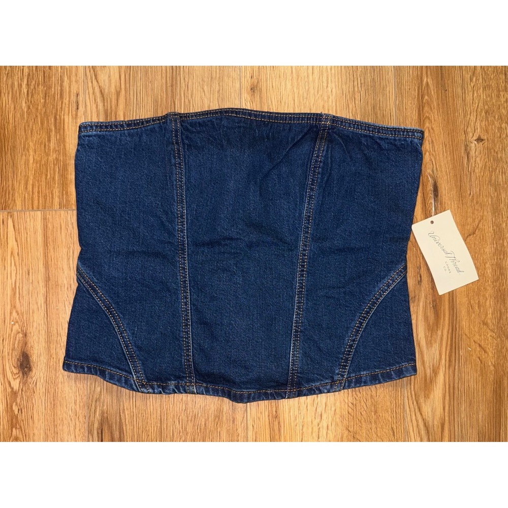 Universal Thread Denim Corset Top Womens‎ 4 Dark Wash Strapless Zip Back New